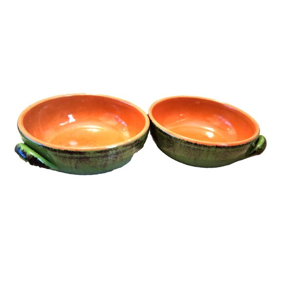 2 De Silva Pottery Terra Cotta Soup Bowl Green Orange Twist Handle 5 1/2" - Picture 5 of 7